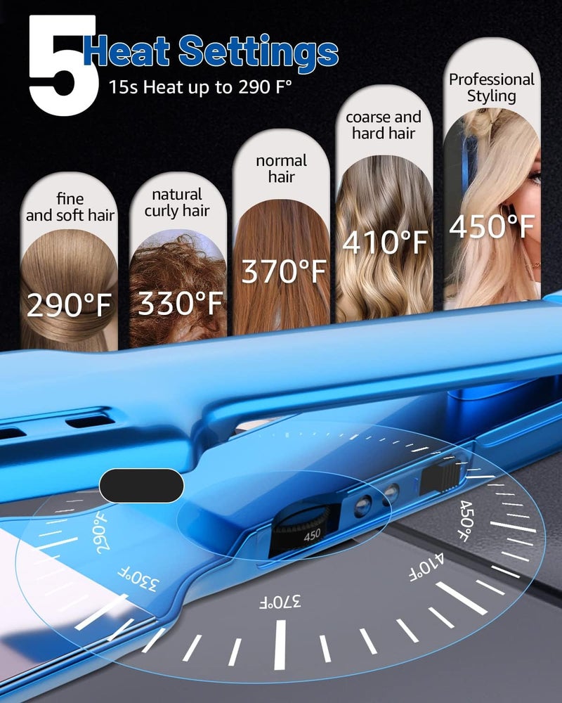 7MAGIC Nano Titanium 1.7" Wide Flat Iron for All Hair - Straightener with 5 Temps and Dual Voltage - Image 5